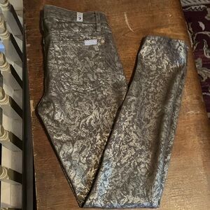 7 For All Mankind Gold Patterned Skinny Pants